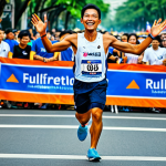 Successful Thai Marathon Runner**

A Thai marathon runner, fully clothed in athletic wear, crossing the finish line with determination and joy in a vibrant Bangkok marathon, surrounded by cheering crowds, appropriate attire, safe for work, perfect anatomy, natural proportions, professional sports photography, high quality.

**