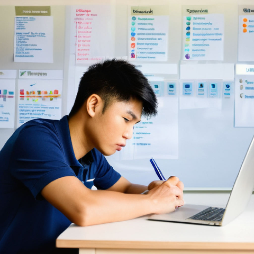 레저스포츠지도자 필기시험 고득점 노하우 - **Image Prompt:** "A determined young Thai man, approximately 20-25 years old, sits at a wooden desk...