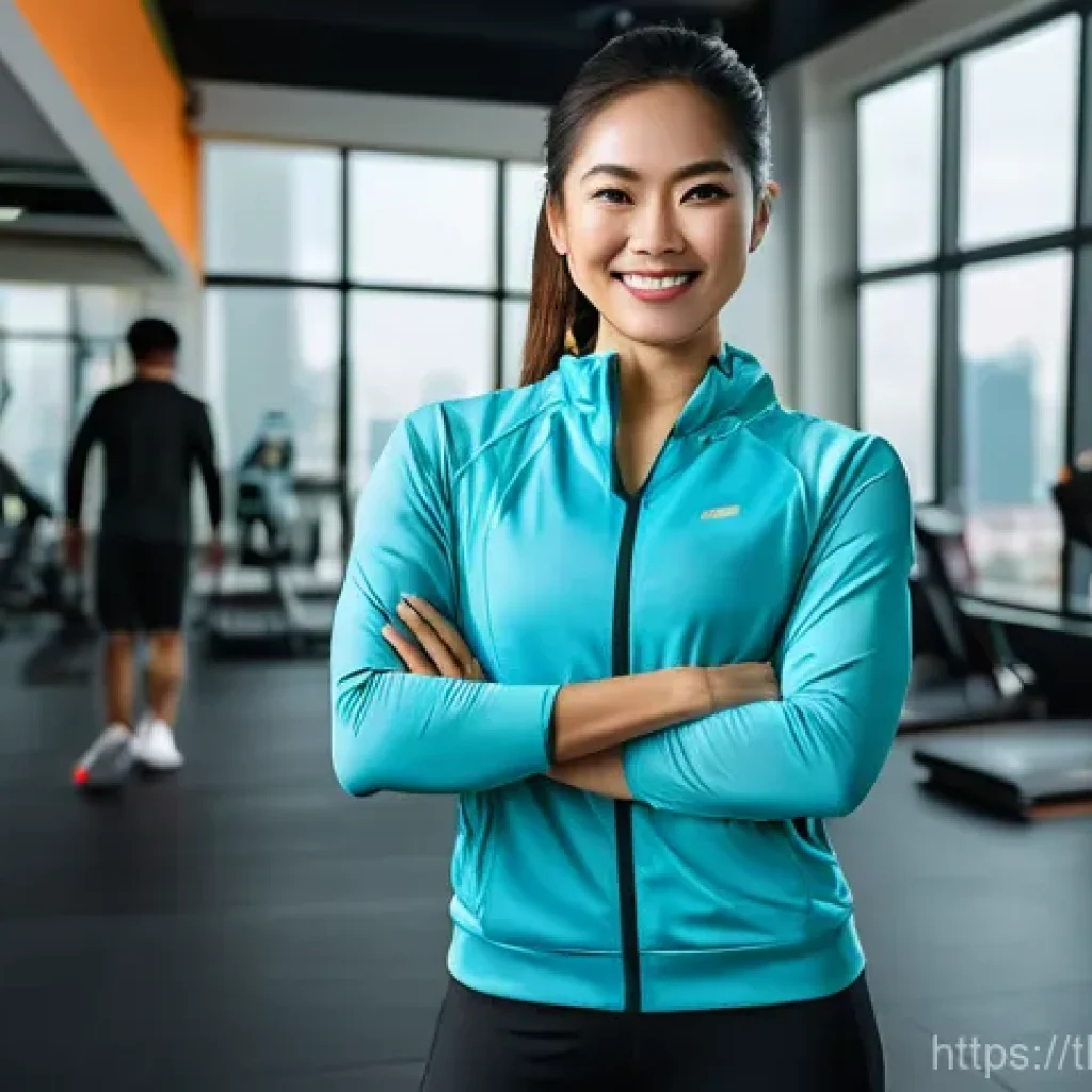 레저스포츠지도자 자격증 실무 교육기관 비교 - **Prompt:** A dynamic, brightly lit scene featuring a confident Thai female fitness trainer in a mod...