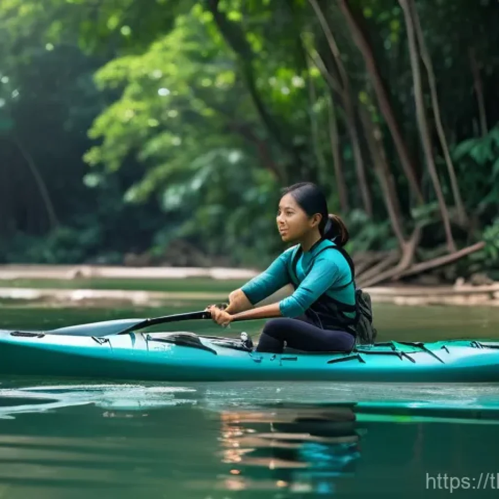레저스포츠지도자와 환경 문제 해결을 위한 기여 - **Prompt:** A dedicated Thai female outdoor activity instructor, wearing a modest rash guard and boa...