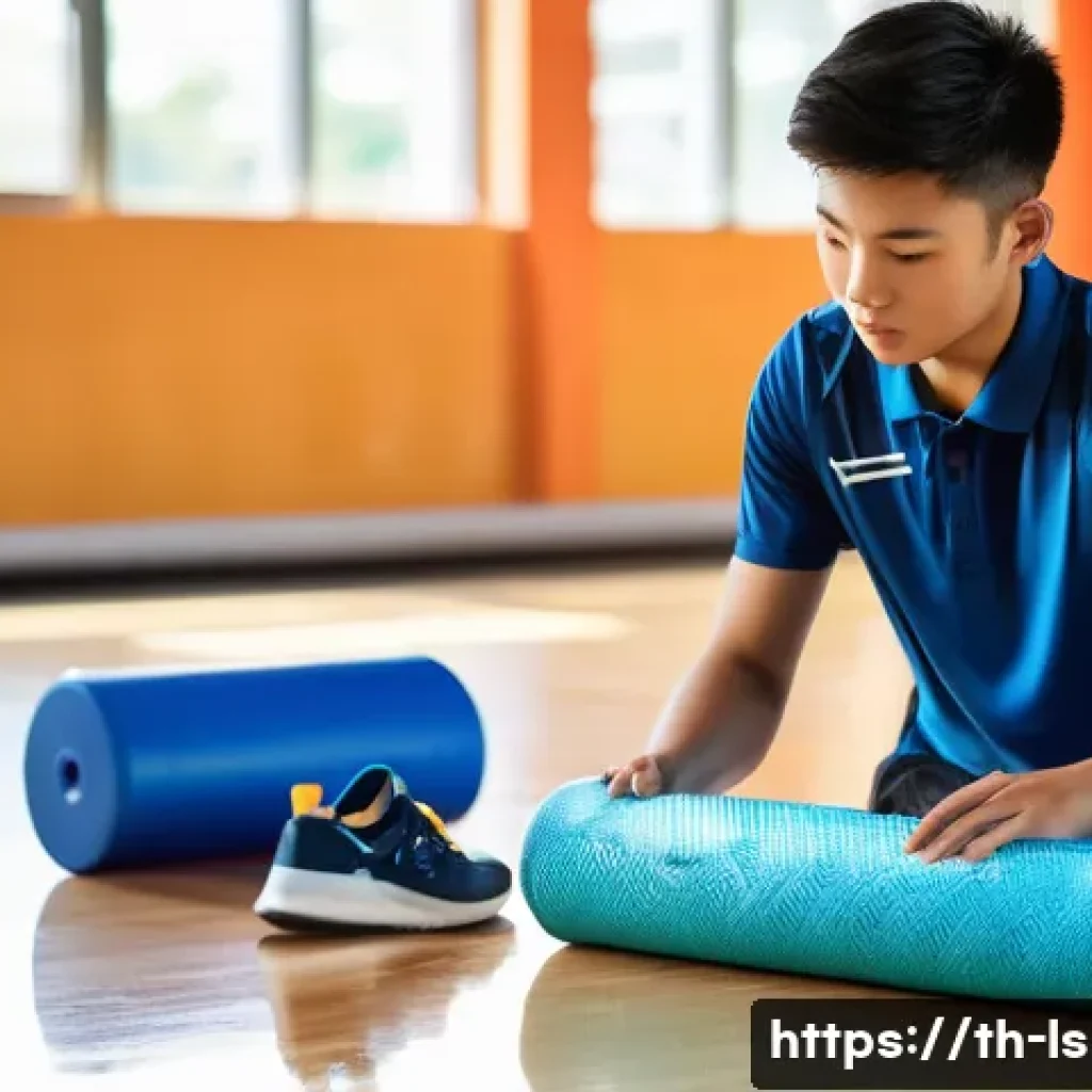레저스포츠지도자 실기시험 당일 준비물 체크 - A detailed scene of a Thai student preparing sports equipment for an upcoming practical exam in a br...