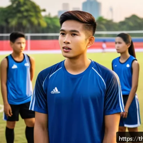 Home 33 레저스포츠지도자 실기 시험 준비 팁 - A young Thai sports coach in a neat athletic outfit, confidently explaining a game strategy to a div...